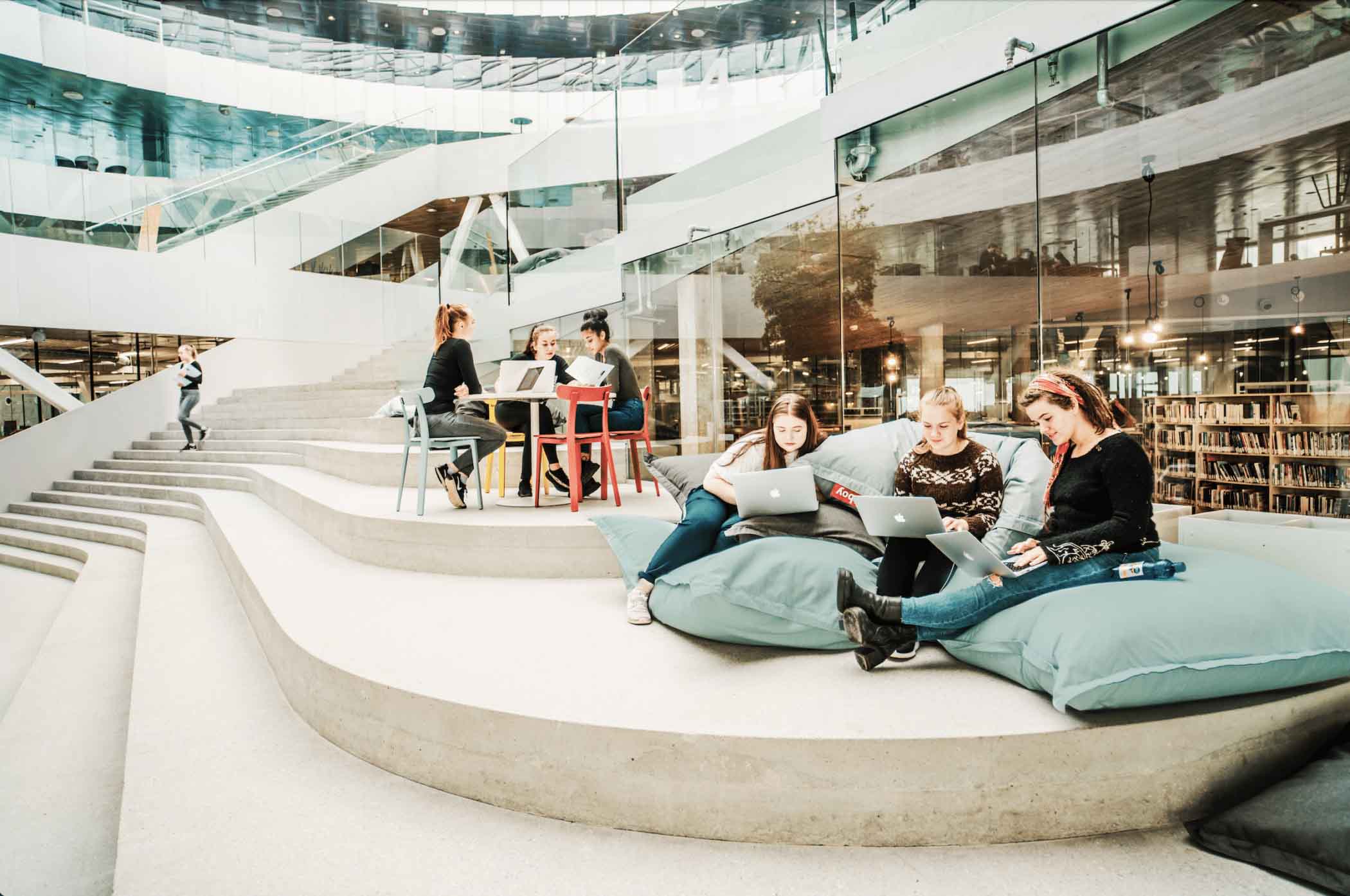 Students in the new middle school building